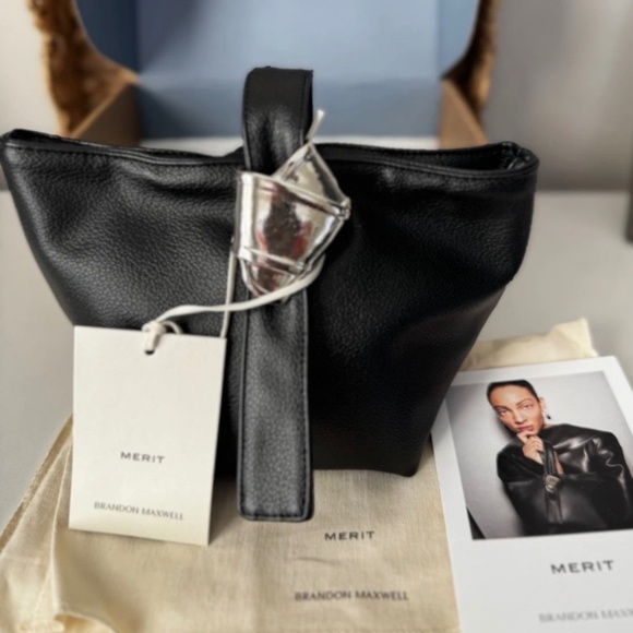 NEW! Merit x Brandon Maxwell Black Leather Bag Pouch Handbag Clutch - Picture 1 of 9